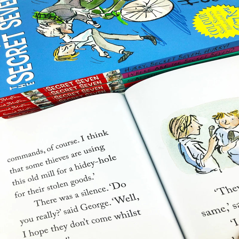 Six-book Enid Blyton Secret Seven short story collection box set featuring adventure-themed covers by Hodder & Stoughton.