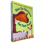 Set of six How Do Dinosaurs books by Jane Yolen and Mark Teague, featuring colorful illustrations of dinosaurs in various activities.