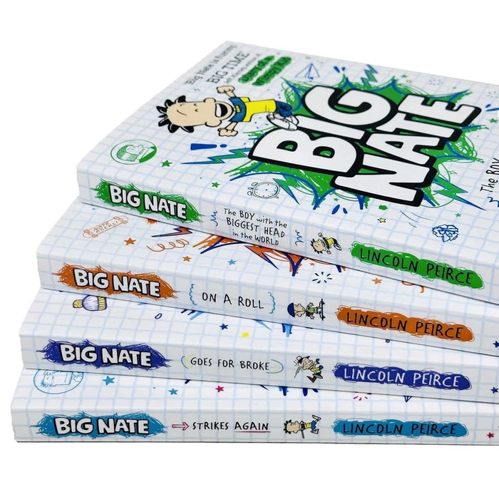 Big Nate Series 4 Books Collection Set By Lincoln Peirce (Strikes Again, Goes for Broke, on a Roll and The Boy with the Biggest Head in the World) - The Book Bundle