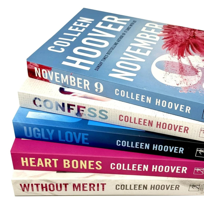 Set of five Colleen Hoover books including Ugly Love, November 9, Confess, Without Merit, and Heart Bones by Simon & Schuster.