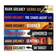 Six paperback books from the Gray Man series by Mark Greaney, featuring fiction novels in a collection set.