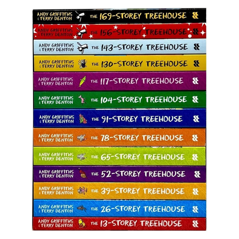 The Treehouse Series 1-13 books collection set by Andy Griffiths and Terry Denton, featuring colorful illustrated covers.