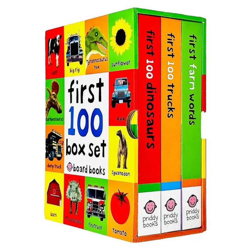 First 100 Board Book Box Set 3 Books Farm, Dino, Trucks by Roger Priddy - The Book Bundle
