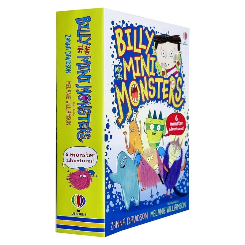 Set of six Billy and the Mini Monsters books by Zanna Davidson, featuring colorful covers from the Usborne Publishing collection.