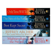 Set of five Jeffrey Archer Clifton Chronicles paperback books, fiction collection with panoramic covers, by Jeffrey Archer.