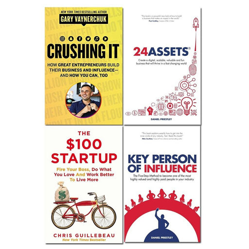 Crushing It, 24 Assets, Key Person of Influence, The $100 Startup 4 Books Set - The Book Bundle