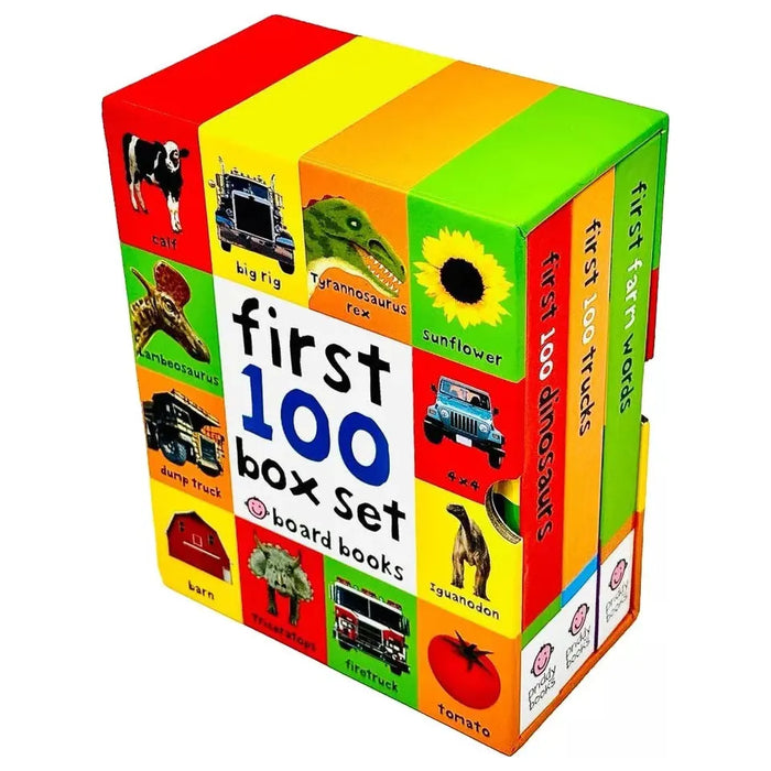 First 100 Board Book Box Set 3 Books Farm, Dino, Trucks by Roger Priddy - The Book Bundle