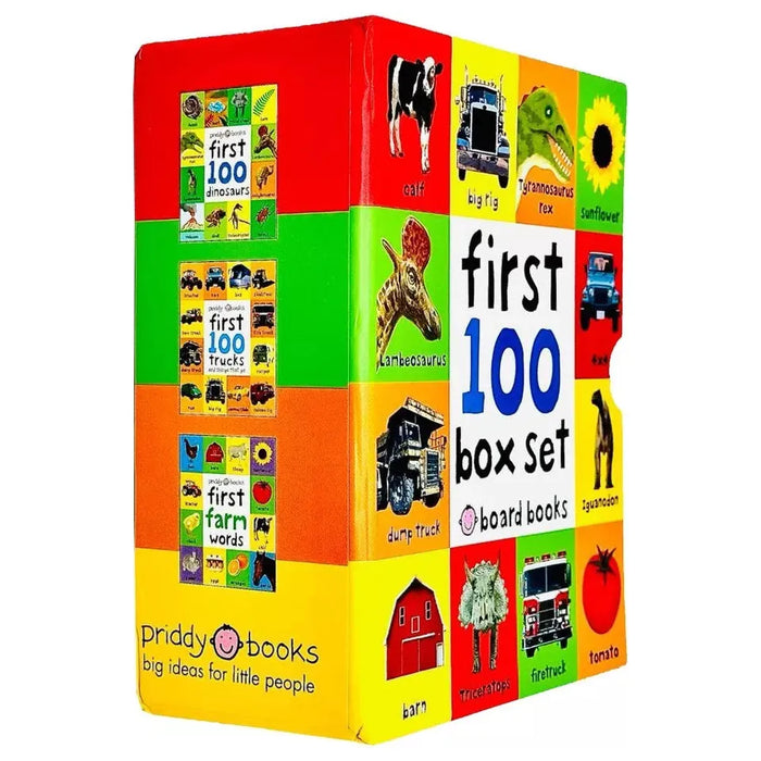 First 100 Board Book Box Set 3 Books Farm, Dino, Trucks by Roger Priddy - The Book Bundle