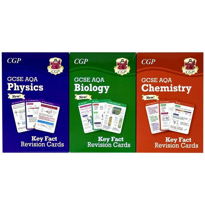 GCSE Biology AQA Key Fact Revision Cards Set of 3 (Biology, Chemistry, Physics) - The Book Bundle