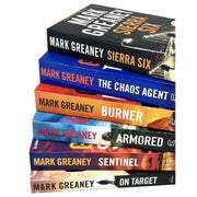 Six paperback books from the Gray Man series by Mark Greaney, featuring fiction novels in a Sphere collection set.