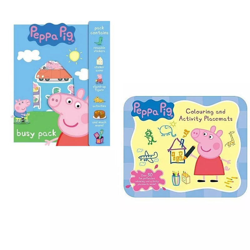 Peppa Pig Busy Pack, Peppa Pig Colouring and activity placemats 2 Books Set - The Book Bundle