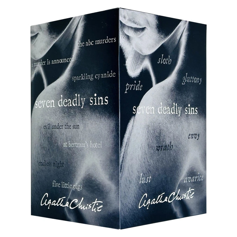 Seven paperback Agatha Christie mystery books including The ABC Murders and A Murder Is Announced in hardcover collection.