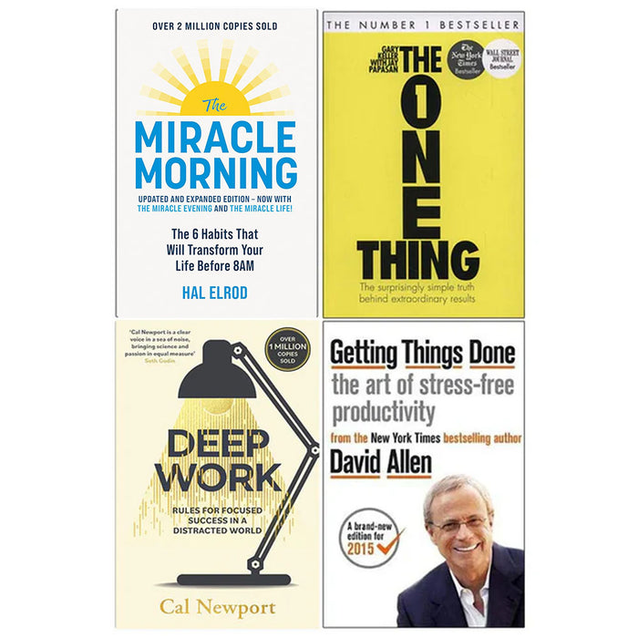 The Miracle Morning, The One Thing, Deep Work, Getting Things Done 4 Books Collection Set - The Book Bundle