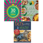 Set of three Indian street food cookbooks by Chetna Makan, showcasing tasty and healthy recipes, published by Mitchell Beazley.