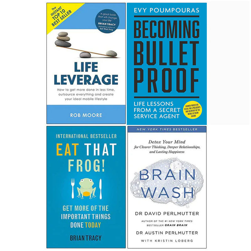 Life Leverage, Becoming Bulletproof, Eat That Frog, Brain Wash 4 Books Collection Set - The Book Bundle
