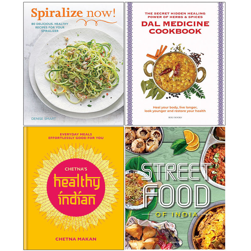 Spiralize Now street food cookbook by Chetna Makan, featuring colorful Indian recipes and vibrant food photography.