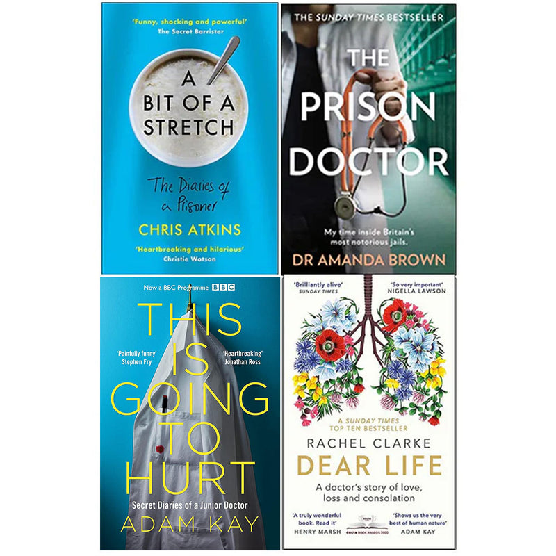 Set of four non-fiction books including Dear Life, A Bit Of A Stretch, The Prison Doctor, and More from The Book Bundle.