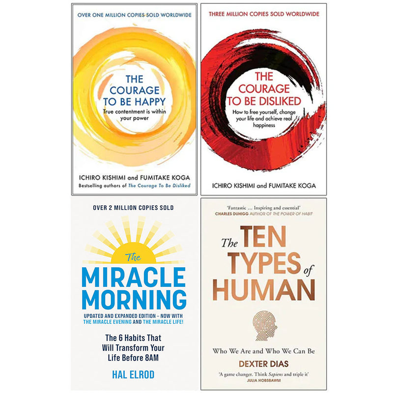 The Courage to be Happy, The Courage To Be Disliked, The Miracle Morning, The Ten Types of Human 4 Books Collection Set - The Book Bundle