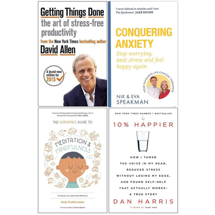 Getting Things Done, Conquering Anxiety, Headspace Guide to Meditation and Mindfulness, 10% Happier 4 Books Collection Set - The Book Bundle