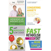 Set of four non-fiction books by Eva and Nik Speakman on weight loss, anxiety, and simple recipes, published by Orion Spring/Iota.