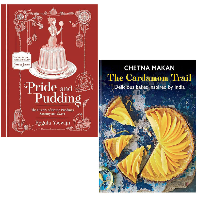 Set of two hardcover cookbooks by Chetna Makan, Pride and Pudding & The Cardamom Trail, featuring non-fiction recipes and food stories.