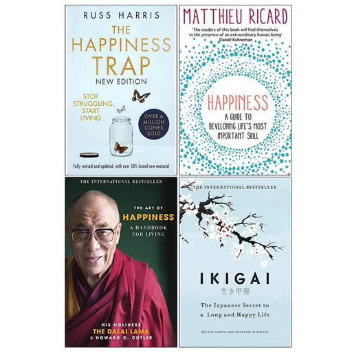 The Happiness Trap, Happiness, The Art of Happiness, [Hardcover] Ikigai The Japanese secret to a long and happy life 4 Books Collection Set - The Book Bundle
