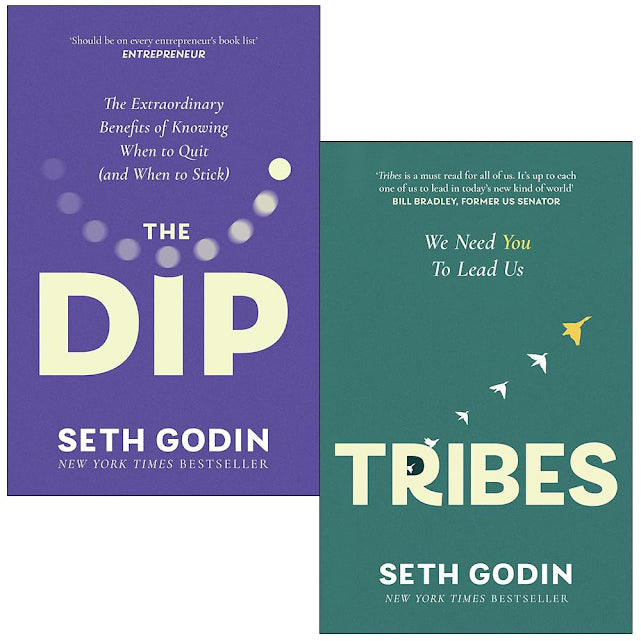 Seth Godin Collection of two paperback books on marketing and leadership by Piatkus, featuring cover art with titles and author name.