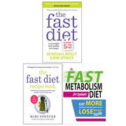 Collection of three paperback diet books by Carolyn Humphries and Iota, featuring fast diet, metabolism, and healthy eating recipes.