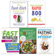 Collection of five paperback diet and metabolism books by Dr. Sarah Schenker and Mimi Spencer, focusing on fasting and healthy eating.