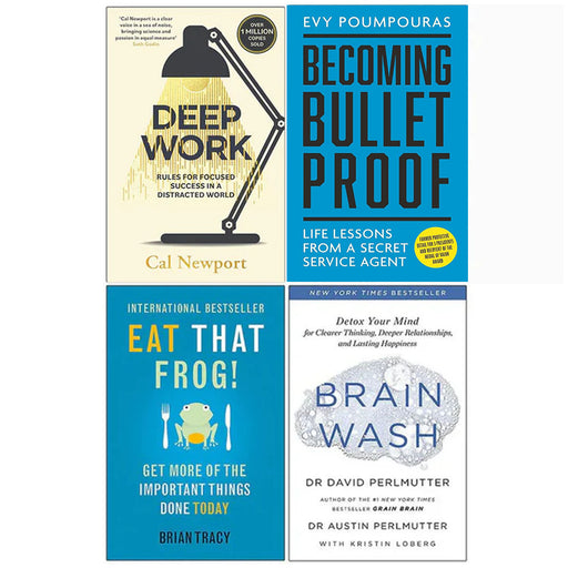 Deep Work, Becoming Bulletproof, Eat That Frog, Brain Wash 4 Books Collection Set - The Book Bundle