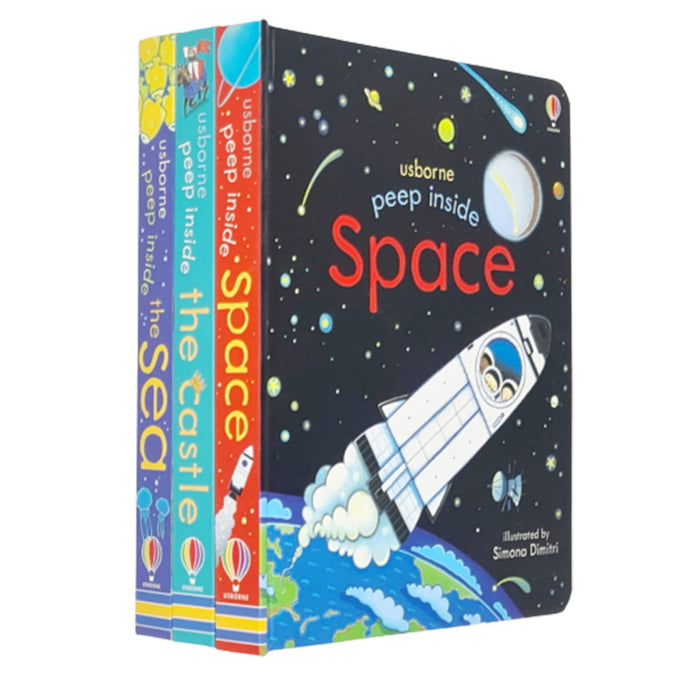 Usborne Peep Inside Collection 4 Books Set (Peep Inside Space, Sea,Castle) - The Book Bundle