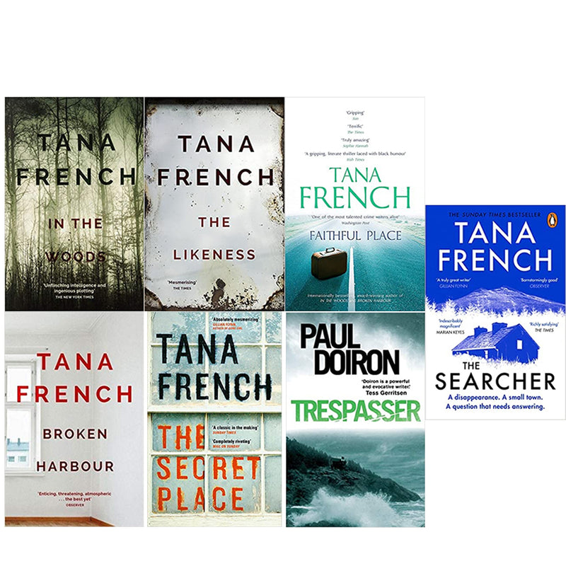 Dublin Murder Squad Series 7 Books set by Tana French, including The Searcher, Hodder Paperbacks, with book spines displayed.