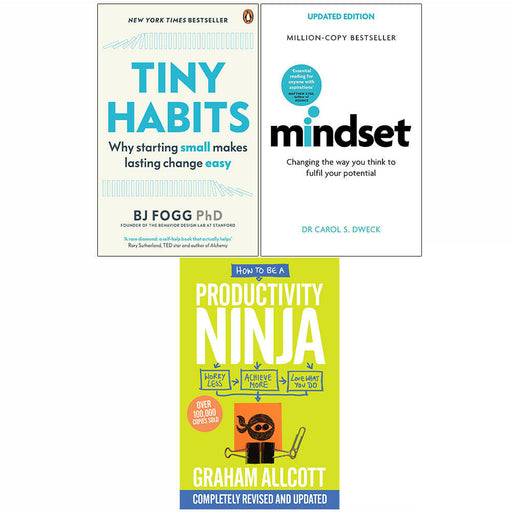 Tiny Habits, Mindset & How to be a Productivity Ninja 3 Books Collection Set - The Book Bundle