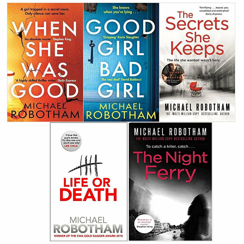 Set of five Michael Robotham books including When She Was Good, Good Girl, and Bad Girl published by Sphere Ltd.