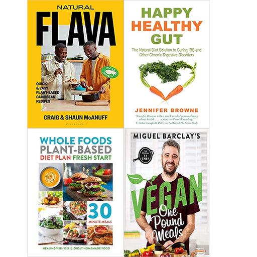 Natural Flava, Happy Healthy Gut, Whole Foods Plant-Based & Vegan One Pound Meals 4 Books Set - The Book Bundle