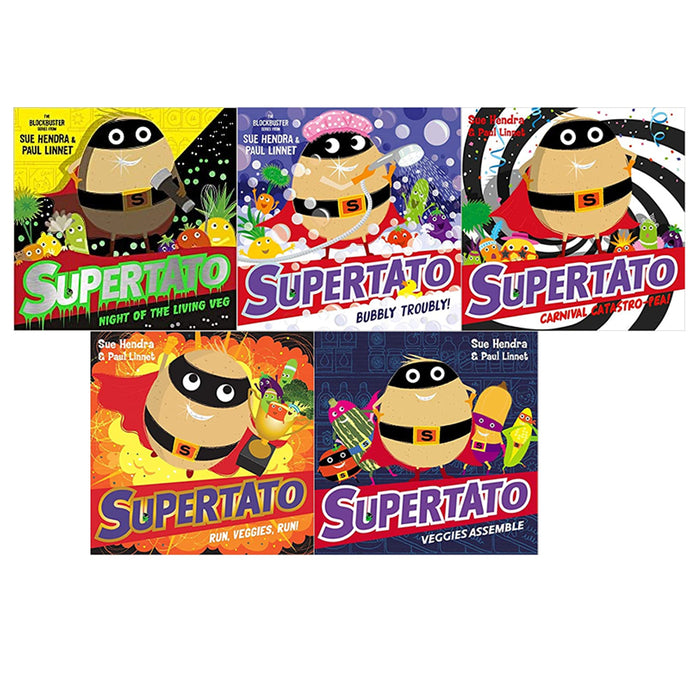 Supertato Series By Sue Hendra 5 Books Set (Night of the Living Veg, Bubbly Troubly, Carnival Catastro-Pea!, Run, Veggies, Run!, Veggies Assemble) - The Book Bundle