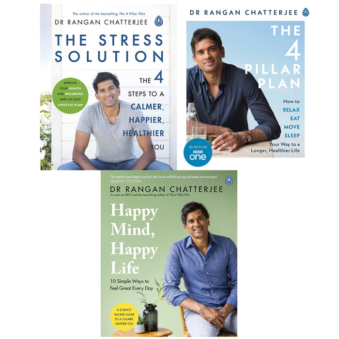 Dr Rangan Chatterjee 3 Books Set (The Stress Solution, The 4 Pillar Plan, Happy Mind, Happy Life) - The Book Bundle
