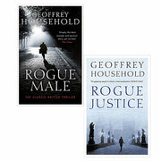 Two hardcover books from Geoffrey Household's Rogue Male series, titled Rogue Male and Rogue Justice, with the Orion Ltd branding.