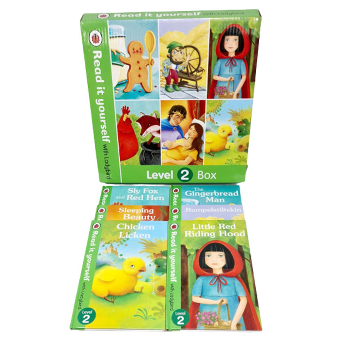 Read it Yourself with Ladybird Level 2: 6 Books Box Set (Fox, Man, Beauty, Rumplestiltskin, Chicken, Hood) - The Book Bundle
