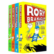 Set of four Rory Branagan Detective Series paperback books by Andrew Clover, featuring colorful covers and detective illustrations.