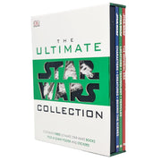 Open copy of The Ultimate Star Wars Collection 3-book set by DK Publishing, featuring characters, creatures, and behind-the-scenes images.
