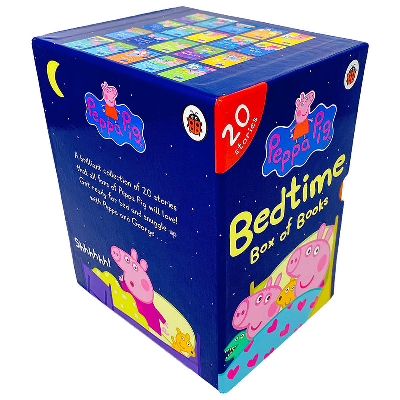 Ladybird Peppa Pig Bedtime Box Set with 20 stories by Julia Donaldson, featuring colorful book covers in a collection box.
