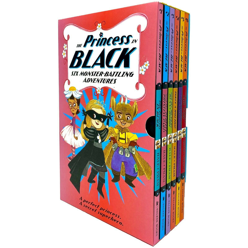 Collection of six "Princess in Black" monster-battling adventure books by Shannon & Dean Hale, displayed in a colorful box set.