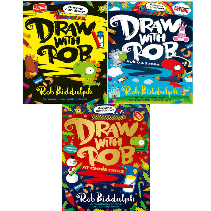 Draw With Rob Biddulph 3 books collection Set Build a Story, Rob at Christma - The Book Bundle
