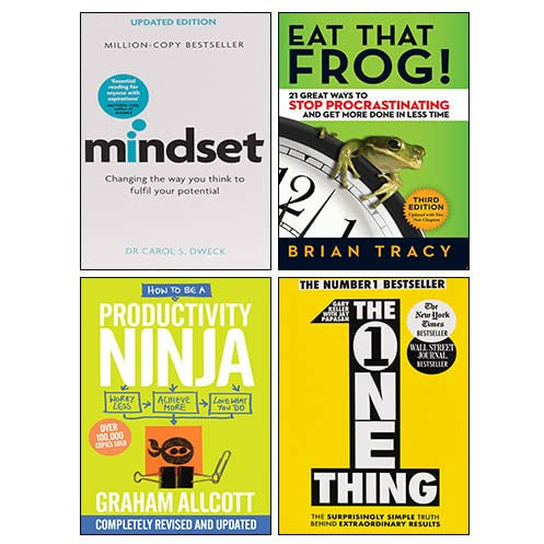 Mindset - Updated Edition, One Thing, How to be a Productivity Ninja, Eat That Frog! 4 Books Collection Set - The Book Bundle