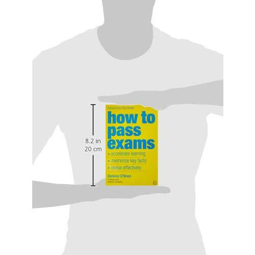 Paperback book cover for "How To Pass Exams" by Dominic O'Brien, featuring key facts and memorization tips for effective revision.