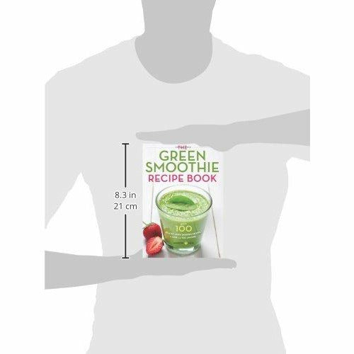 Open green smoothie recipe book by Mendocino Press featuring vibrant images of healthy smoothies on pages.
