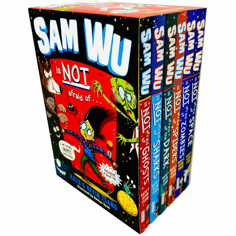Sam Wu Not Afraid series 6 books collection box set by Katie Tsang and Kevin Tsang, featuring colorful book covers and packaging.
