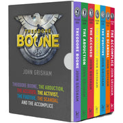 Collection of Theodore Boone Series books 1-7 by John Grisham, featuring colorful covers and spines in a box set.