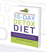 Set of two paperback books on blood sugar management and 10-day detox diet by Scott Baptie, Iota, and Roli, featuring health tips and recipes.